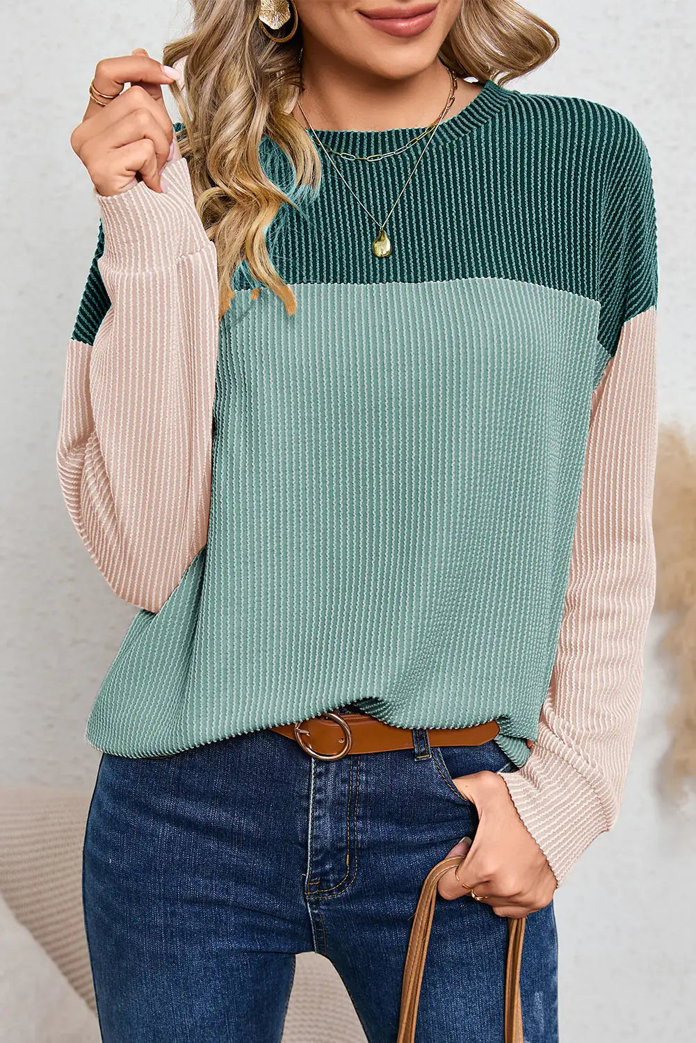 Block Corduroy Long Sleeve Top