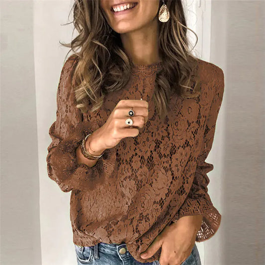 Lace Long Sleeve Top with Bell Sleeves for Women