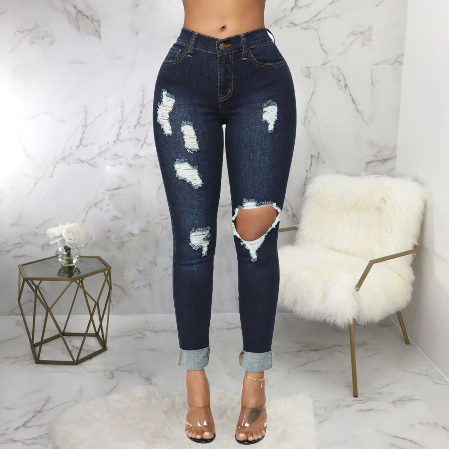 Versatile High Waist Stretch Denim Fashion Pants