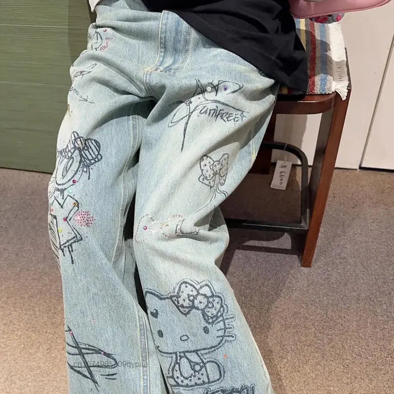 Diamond Hello Kitty Graffiti Jeans