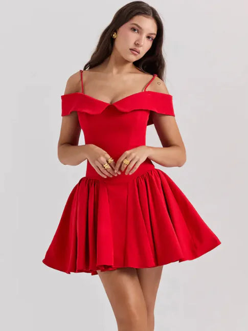 Off-Shoulder Sleeveless Mini Dress for Women – Elegant, Fitted Little Black Dress in Multiple Colors