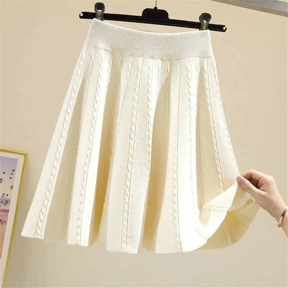 High Waist Sweater Pleated Mini Skirt