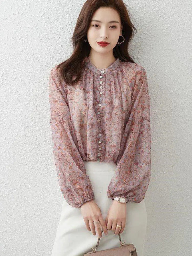 Blouses Sweet Elegant Design Folds See-through Breathable