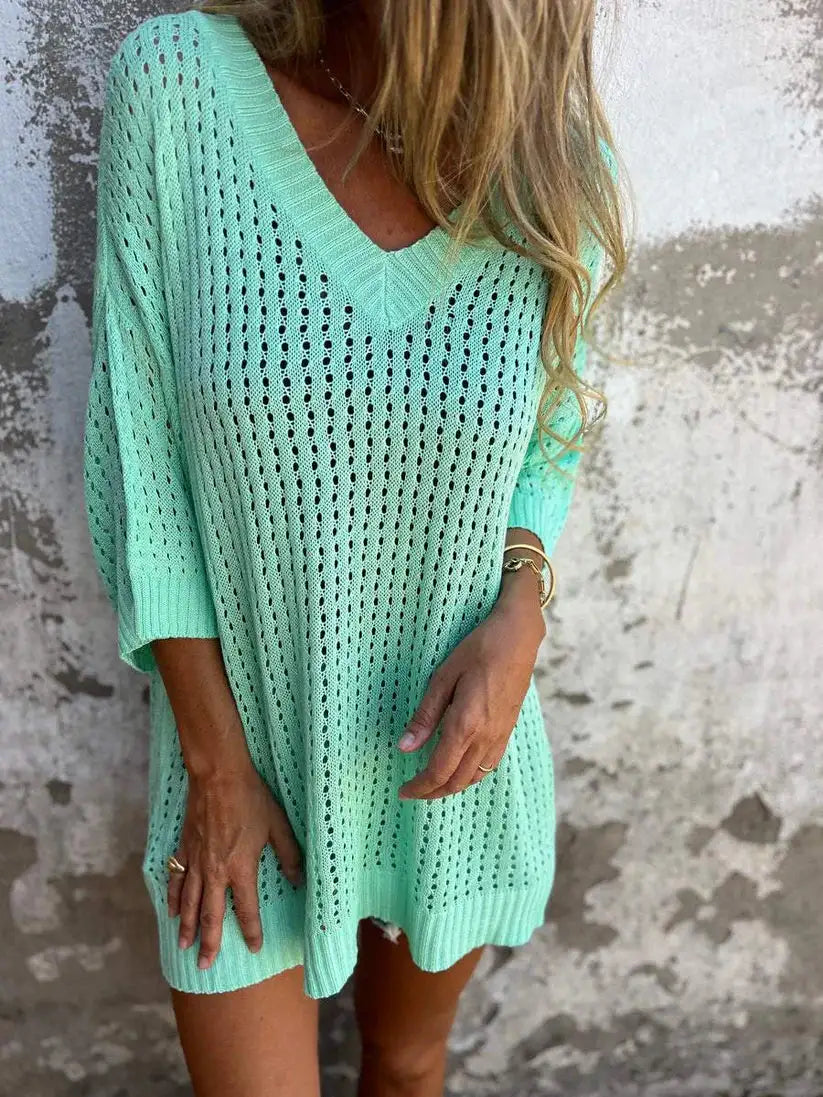 Hollow Out Knitted Beach Shirt