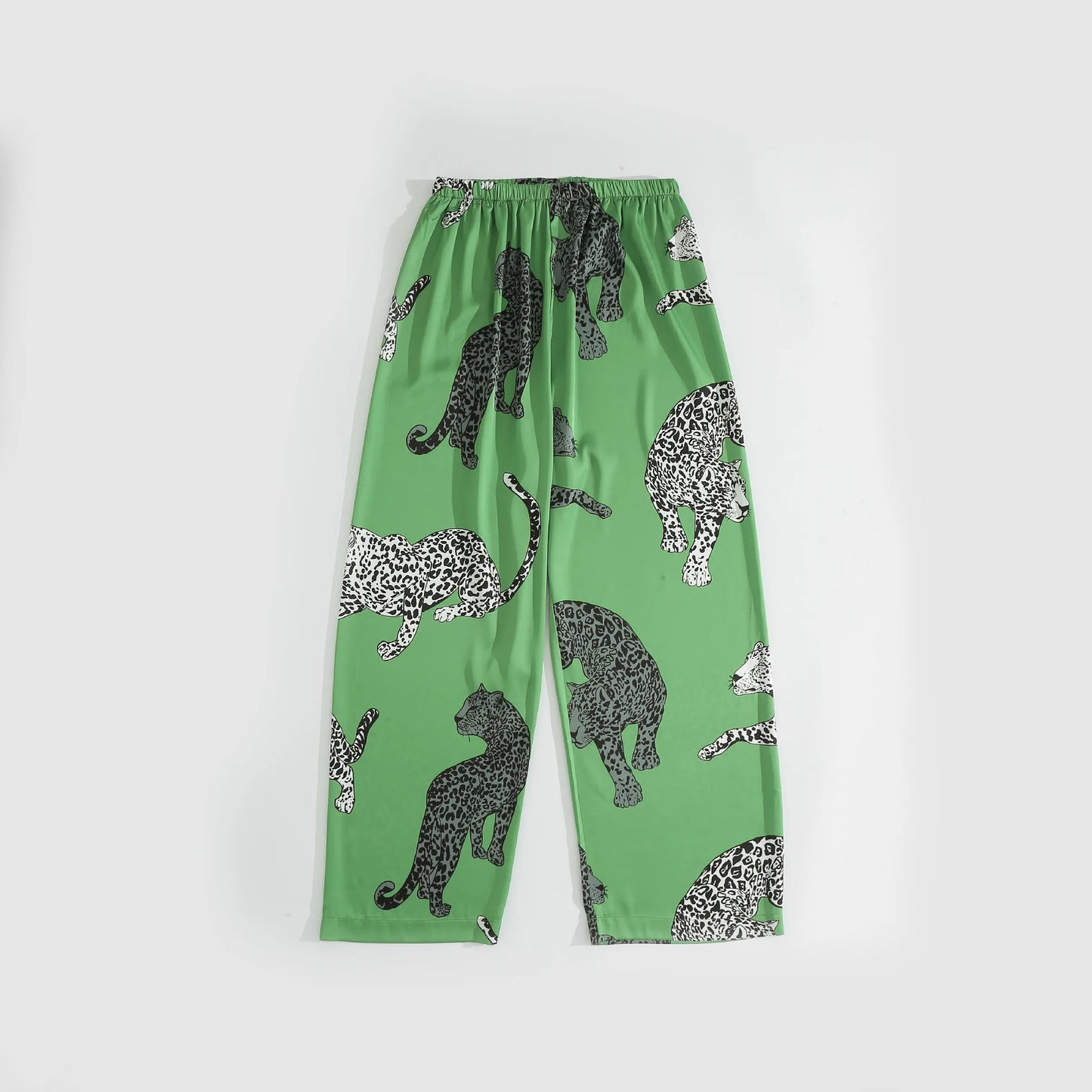 Green Leopard Printed Silk Sleepwear