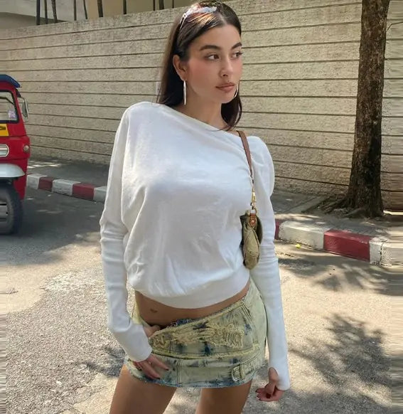 White Off-Shoulder Pullover Tee