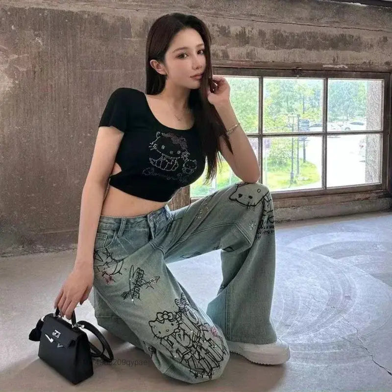 Diamond Hello Kitty Graffiti Jeans
