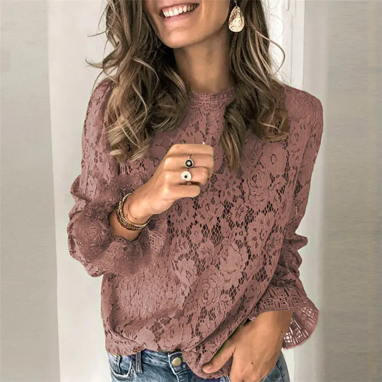 Lace Long Sleeve Top with Bell Sleeves for Women