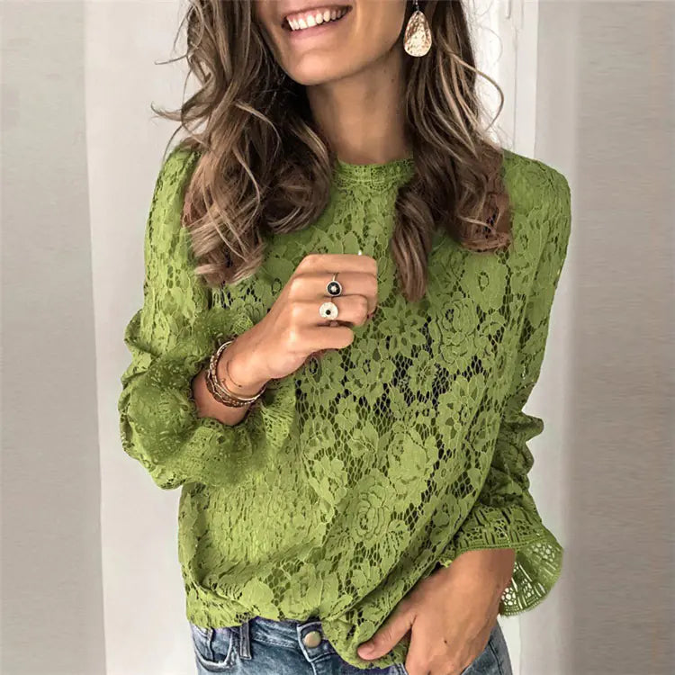 Lace Long Sleeve Top with Bell Sleeves for Women