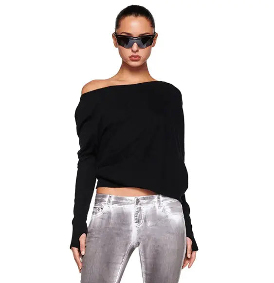 White Off-Shoulder Pullover Tee