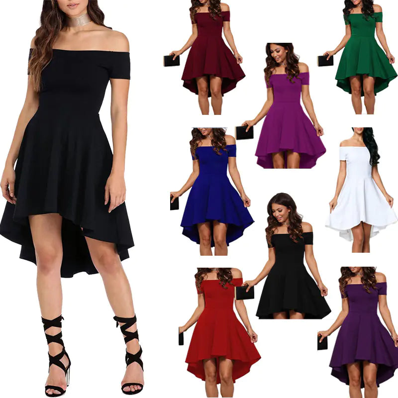 Elegant Irregular One Shoulder Short Sleeve Dress