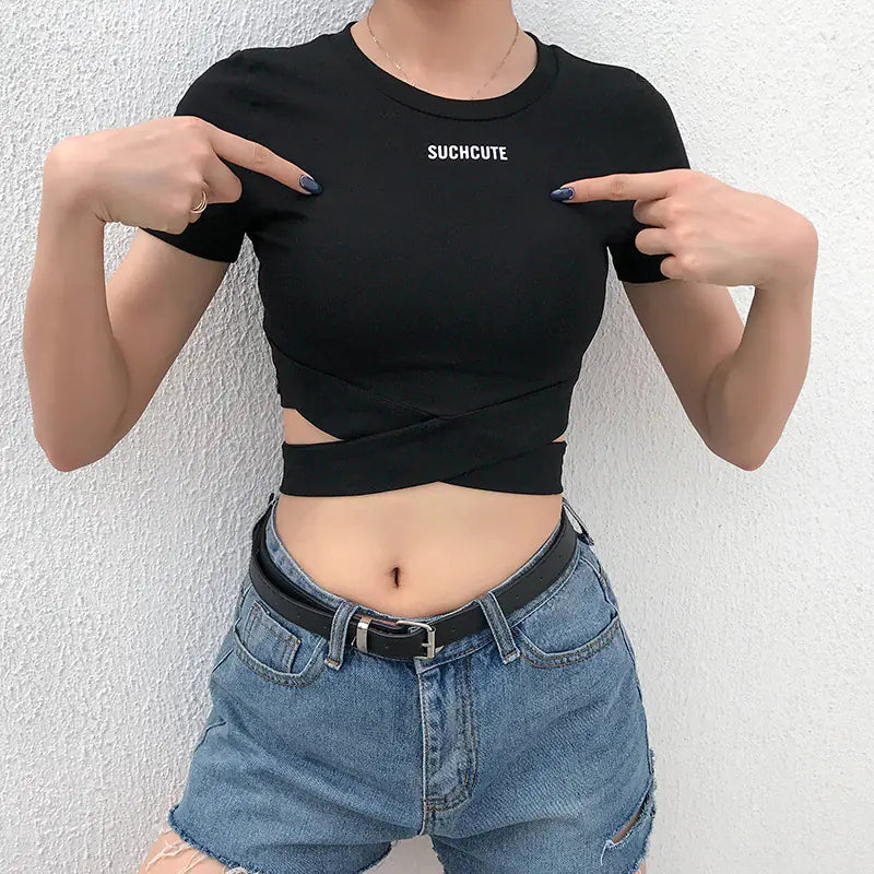 Summer Sexy Letter Print Slim Hollow Crop Top for Women