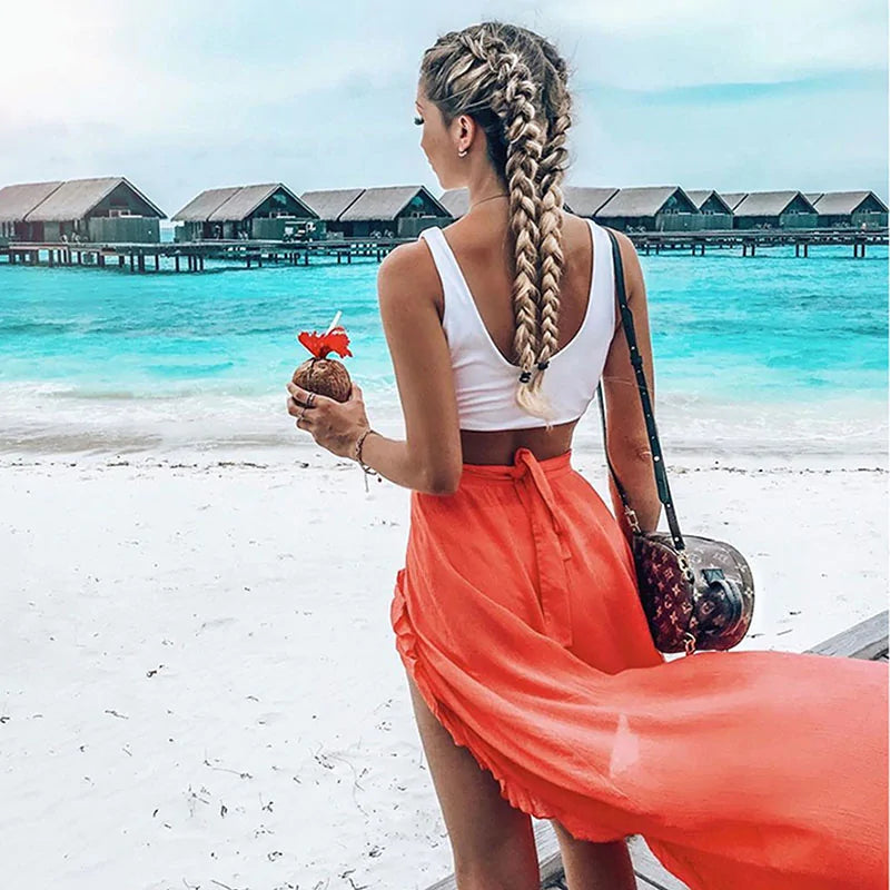 Women's Lace Up Ankle Split Maxi Skirt