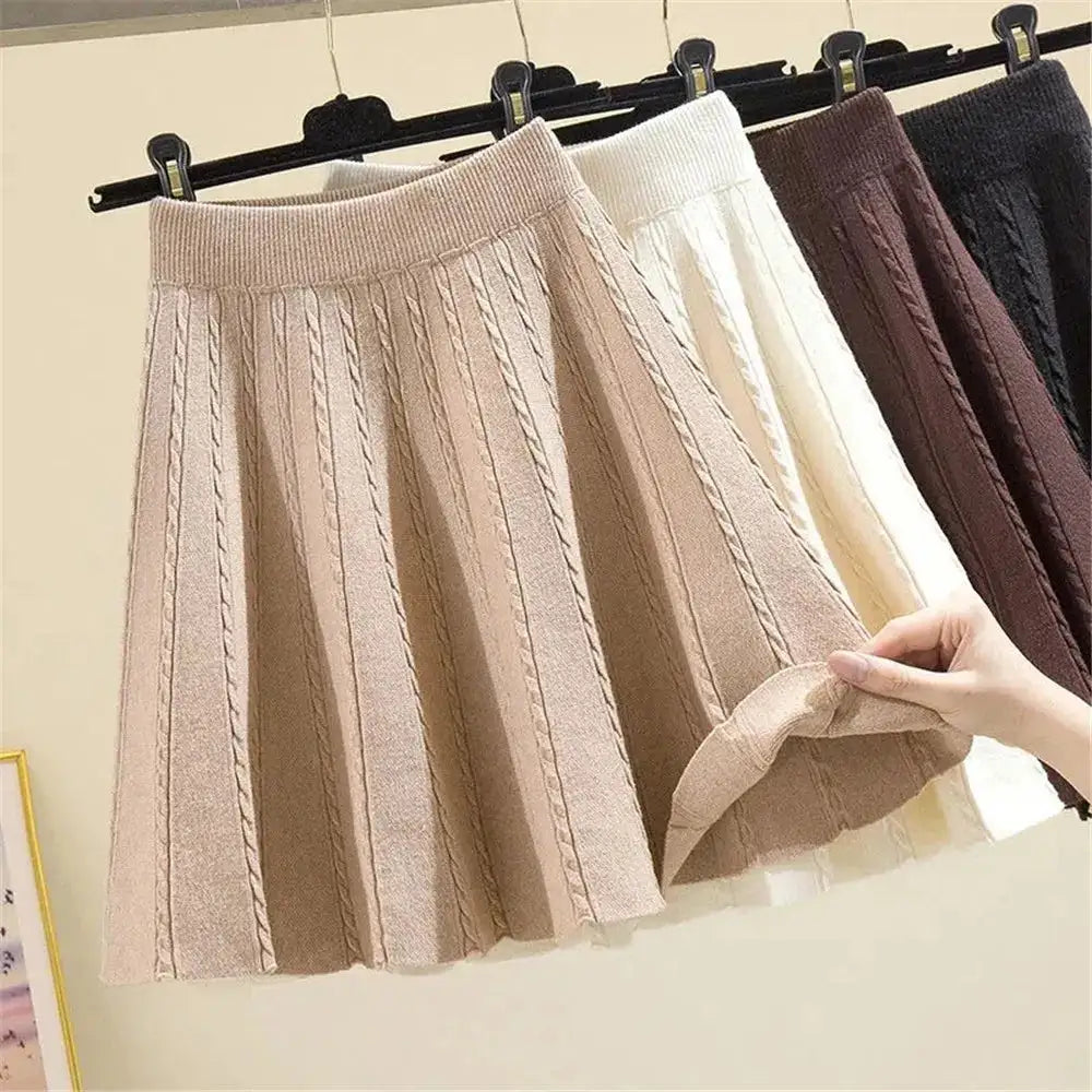 High Waist Sweater Pleated Mini Skirt