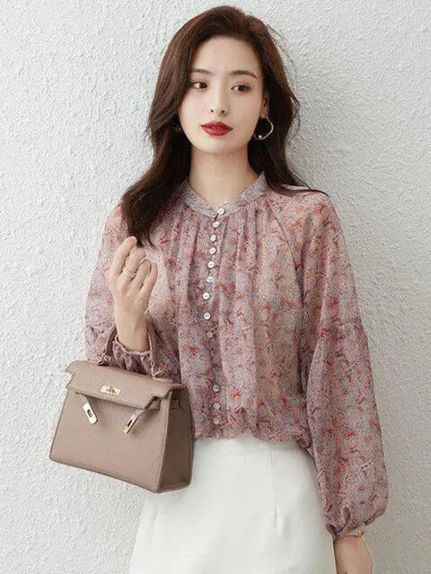 Blouses Sweet Elegant Design Folds See-through Breathable