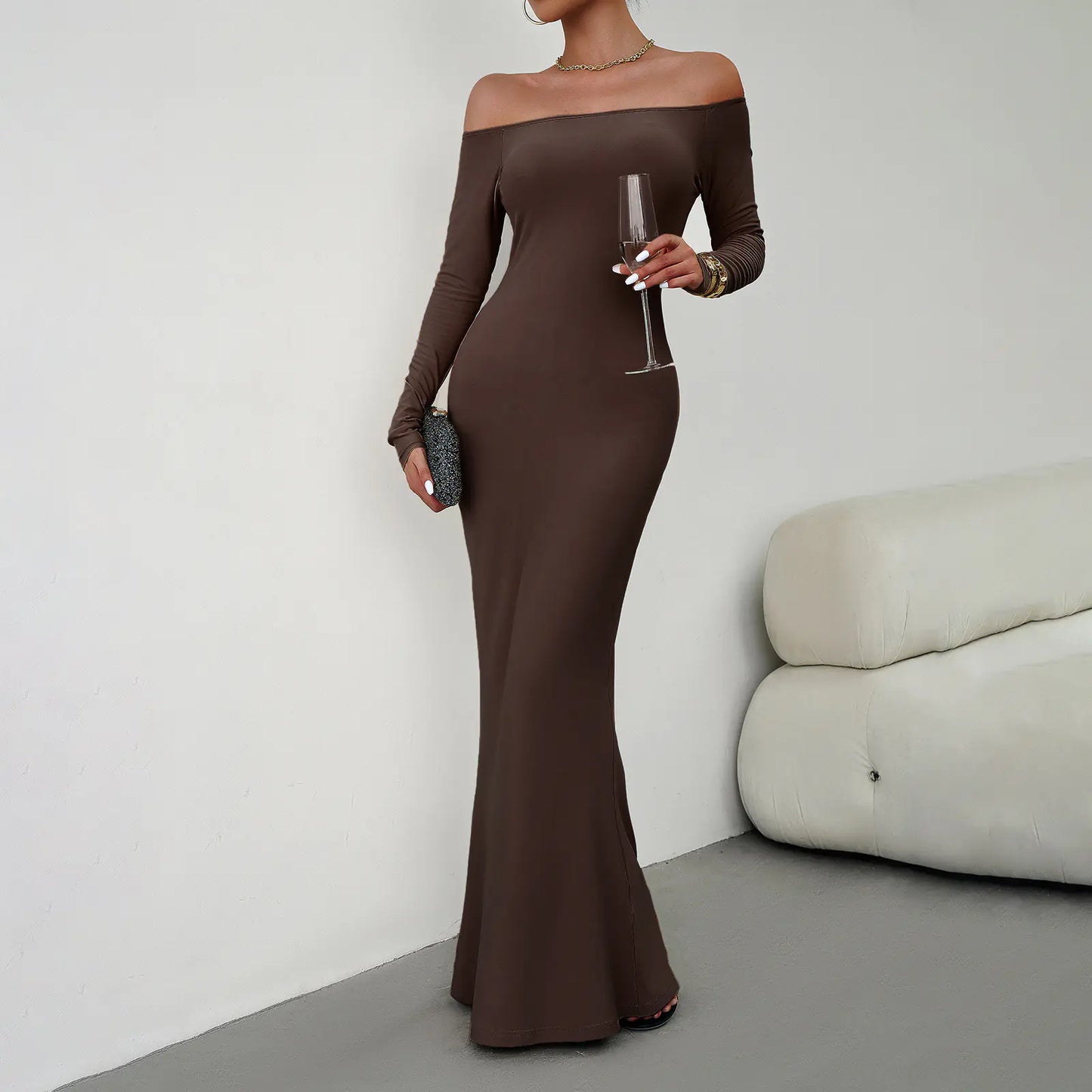Elegant Off-Shoulder Dress for Women - Autumn 2023
