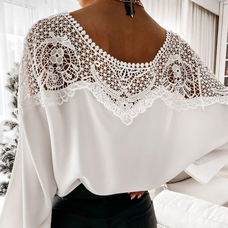 Autumn Crochet Embroidery Lace Blouses - Vintage Plus Size Tops