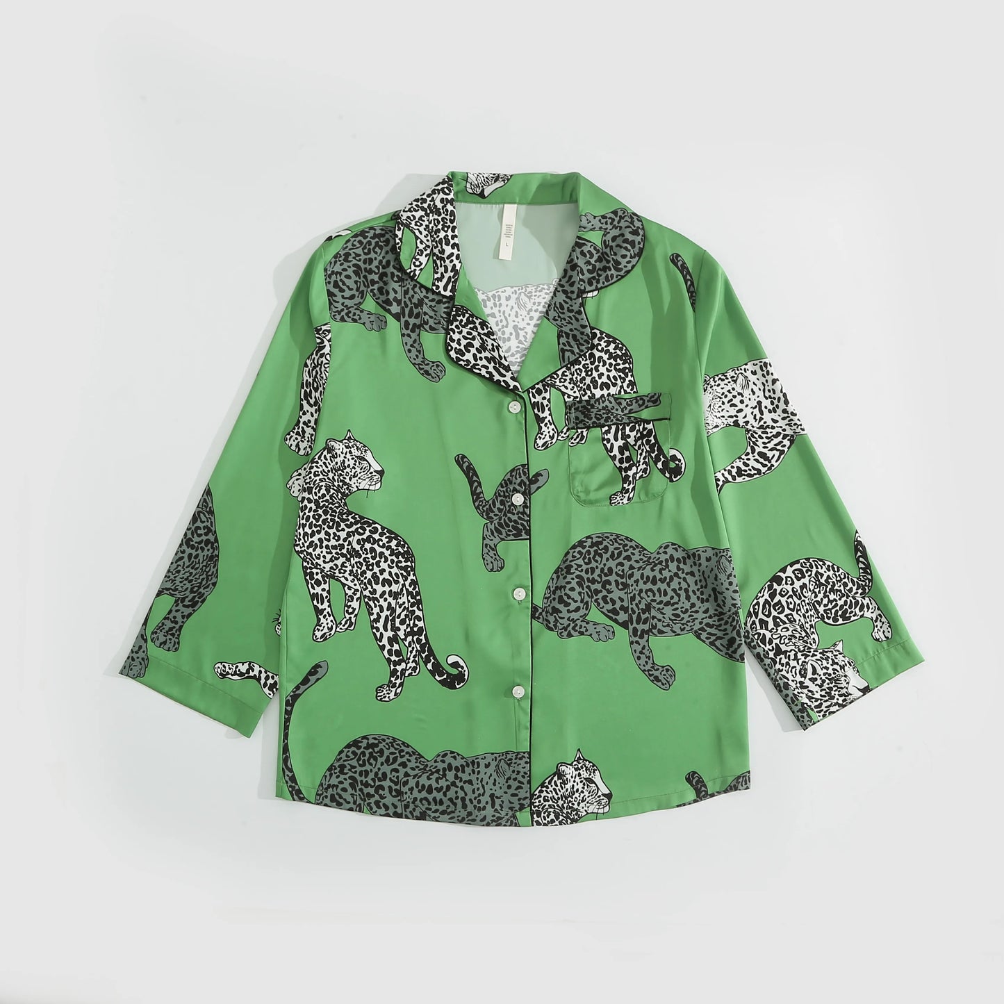 Green Leopard Printed Silk Sleepwear