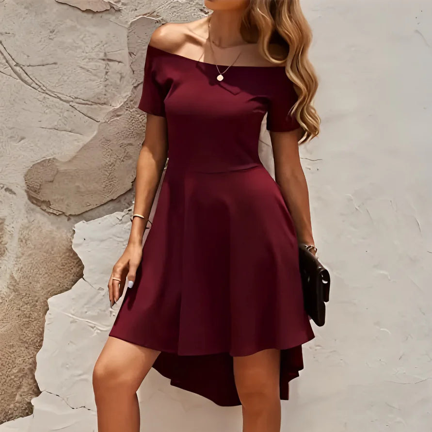 Elegant Irregular One Shoulder Short Sleeve Dress
