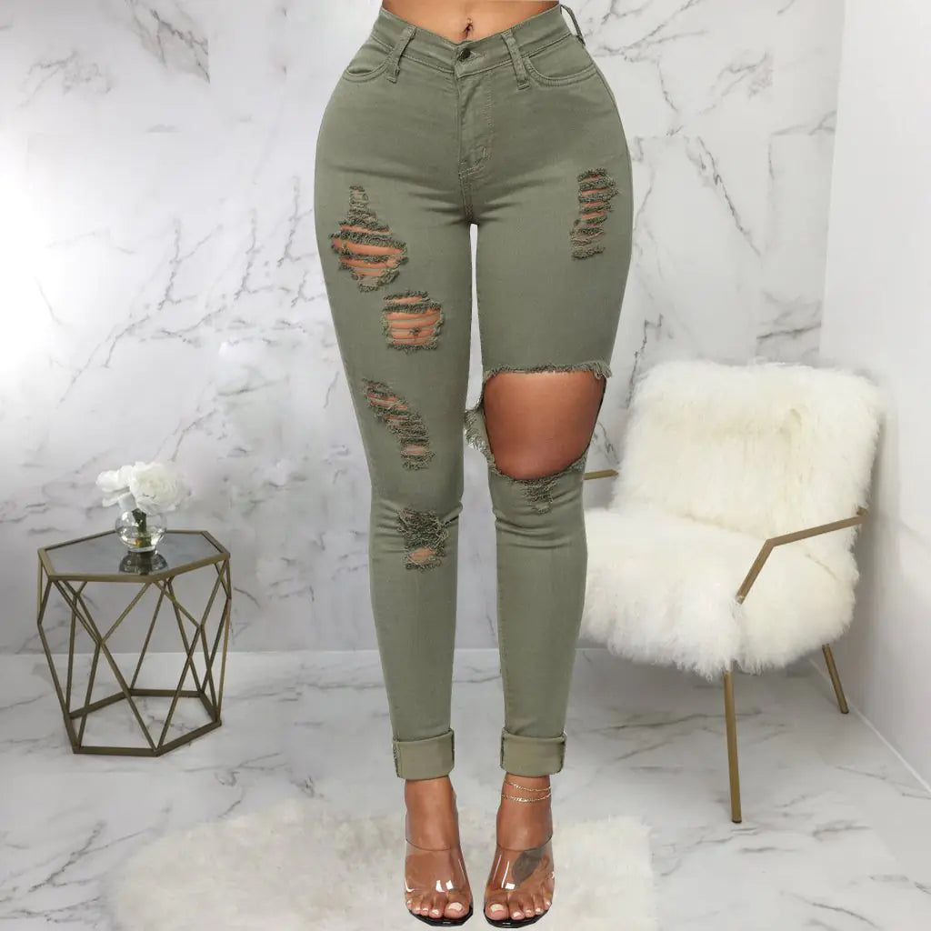 Versatile High Waist Stretch Denim Fashion Pants