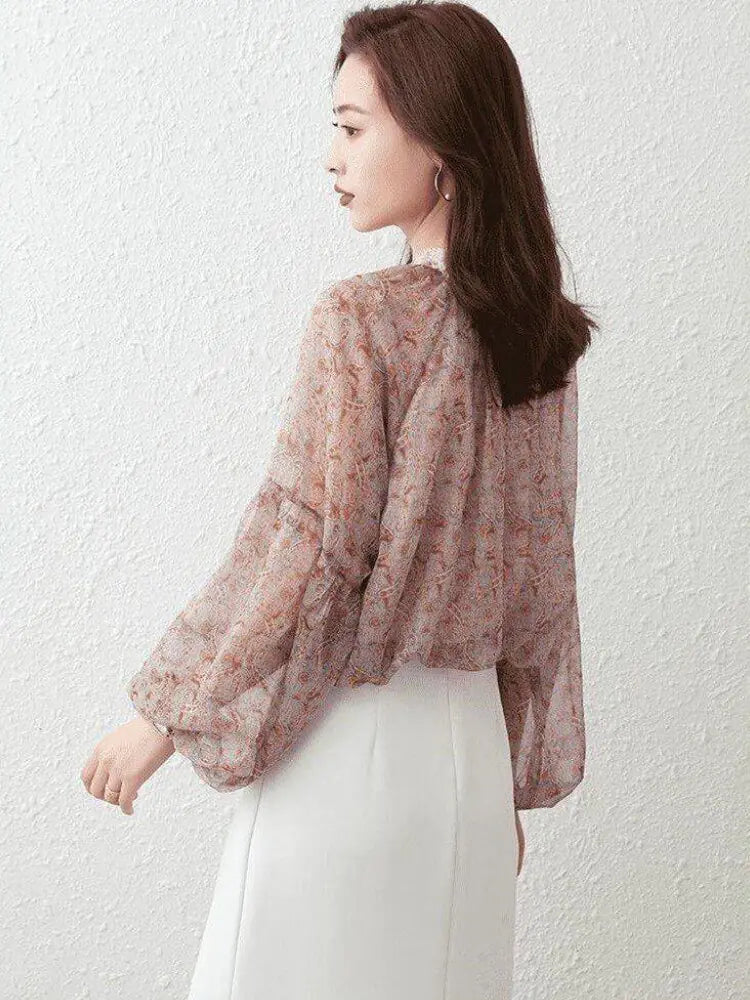 Blouses Sweet Elegant Design Folds See-through Breathable