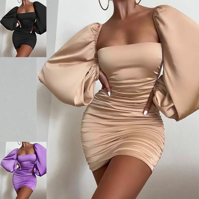 Square Collar Long Sleeve Dress for Women