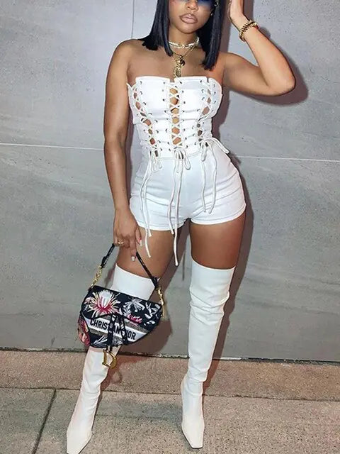 Solid Color Tube-Top Sleeveless Slim-Fit Romper