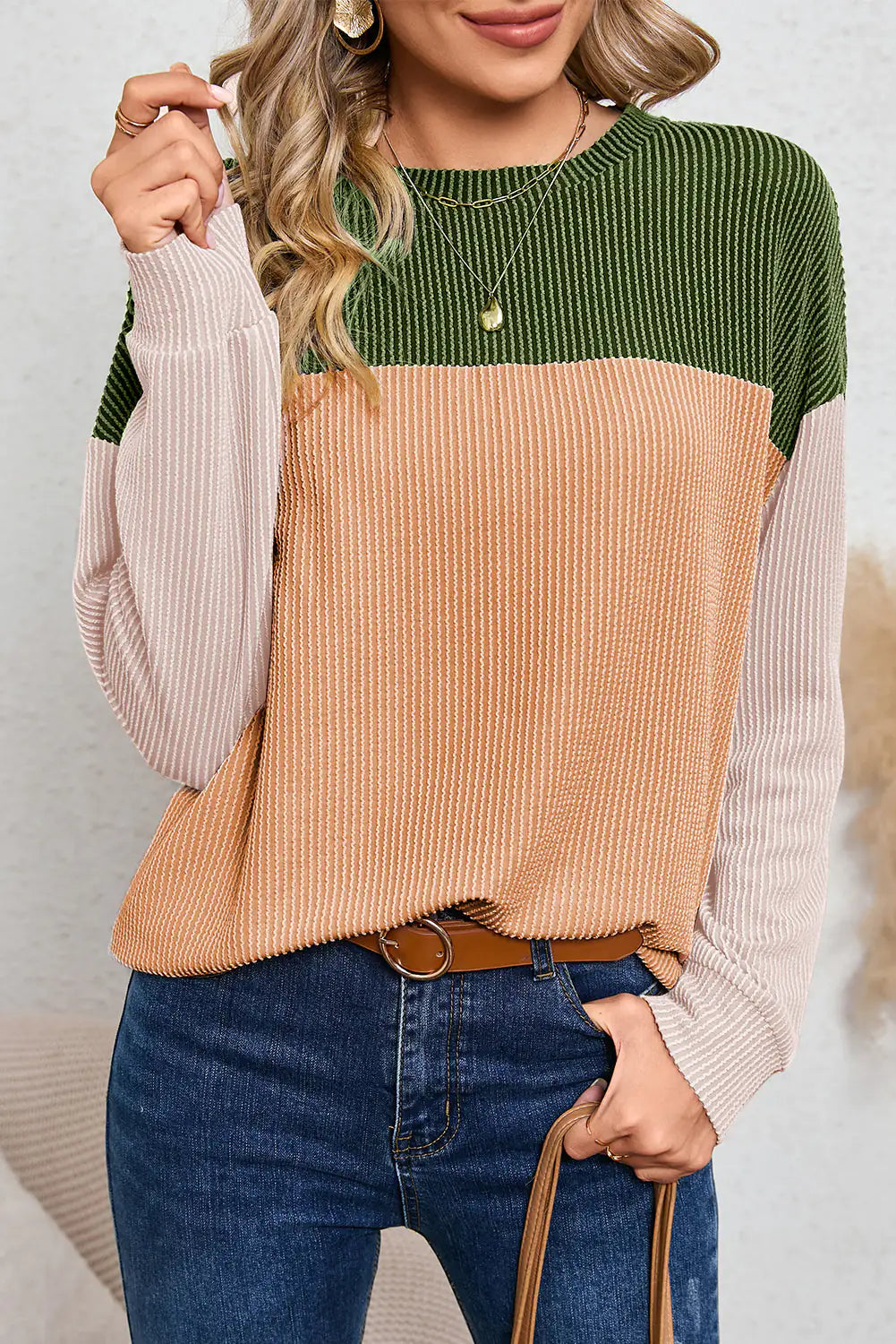 Block Corduroy Long Sleeve Top