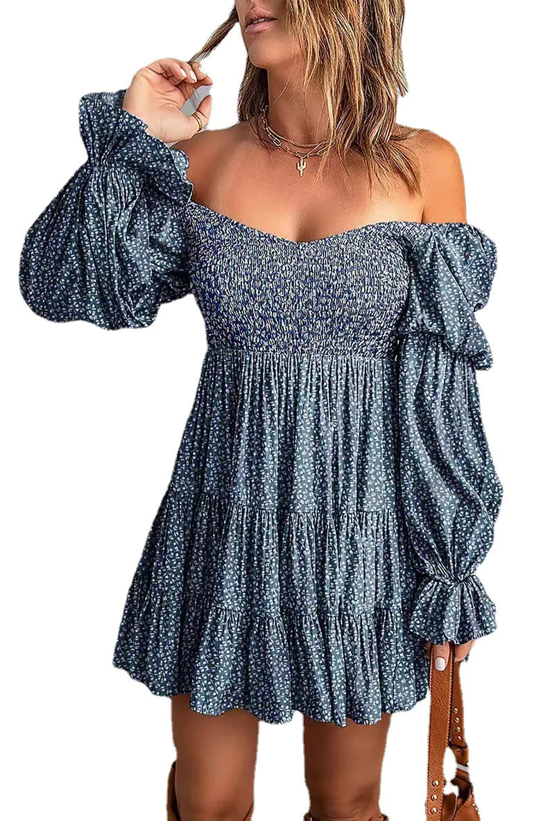 Pure Color Ruffled Square Collar Long Sleeve Dress