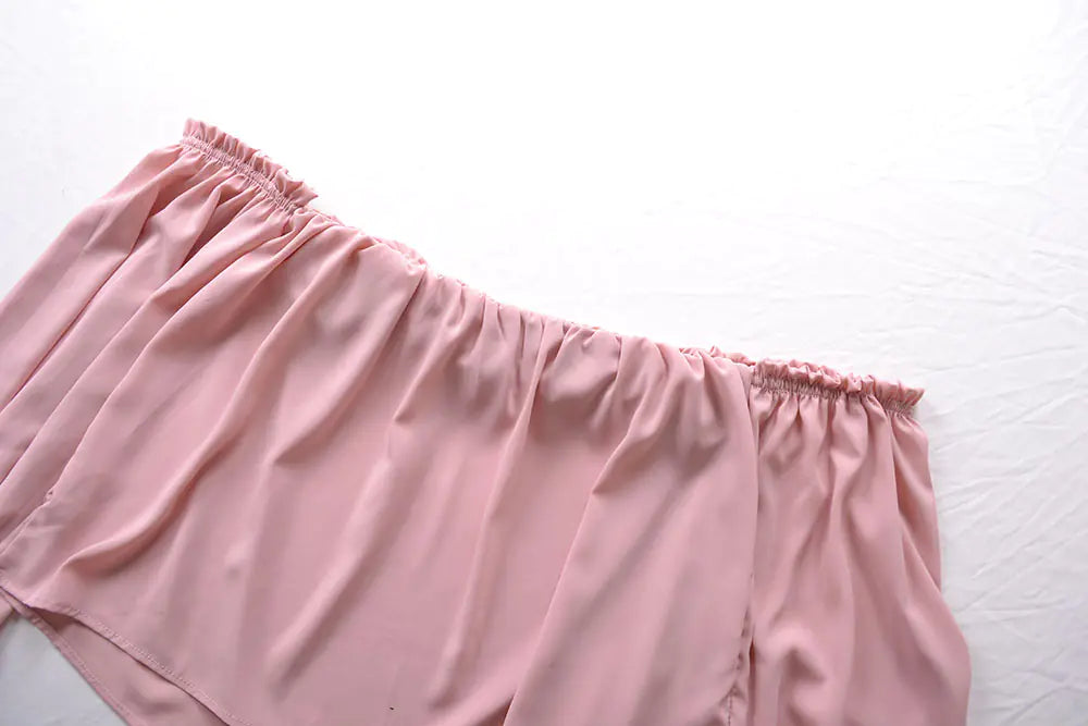 LIVA Off-Shoulder Chiffon Blouse with Lantern Sleeves
