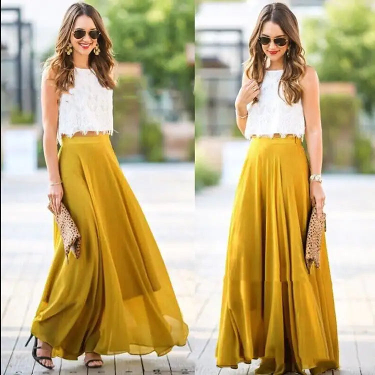 Versatile High Waist Pleated Chiffon Long Dress