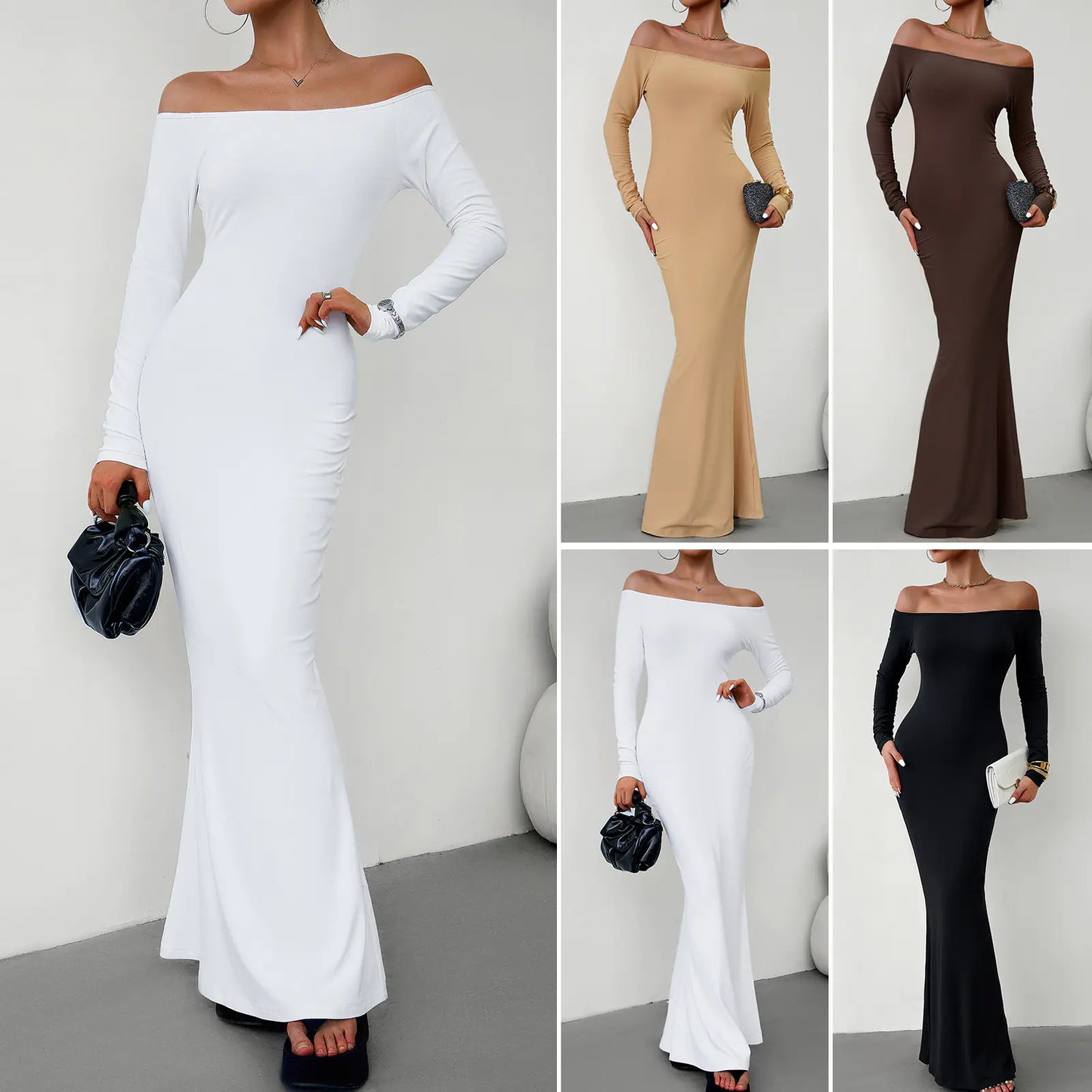 Elegant Off-Shoulder Dress for Women - Autumn 2023