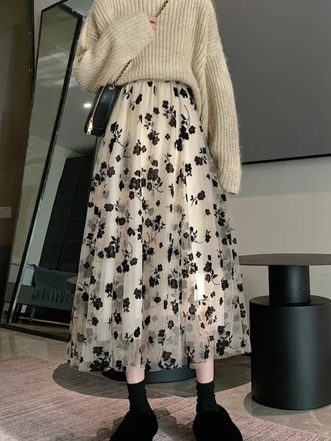 Mesh Floral Skirt