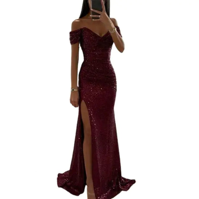 Elegant Off-Shoulder Sequined Maxi Dress for Women