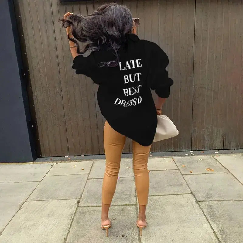 Fall Blouses Letter Single-breasted Long-sleeve