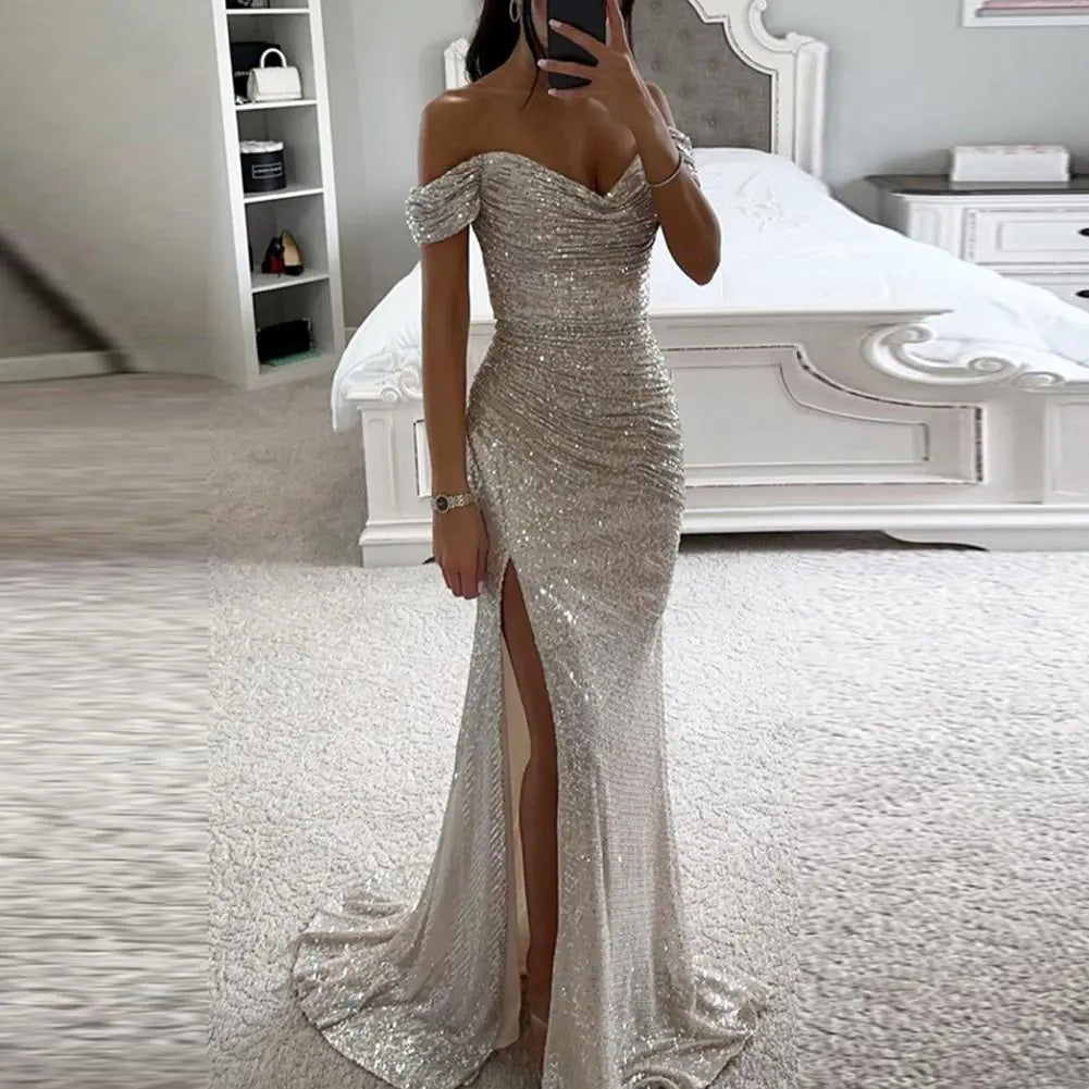 Elegant Off-Shoulder Sequined Maxi Dress for Women
