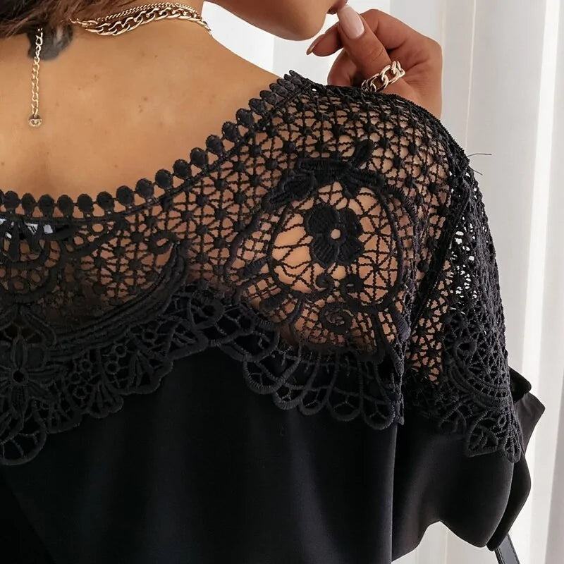 Autumn Crochet Embroidery Lace Blouses - Vintage Plus Size Tops