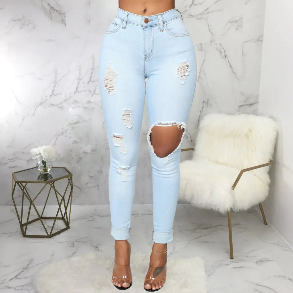 Versatile High Waist Stretch Denim Fashion Pants