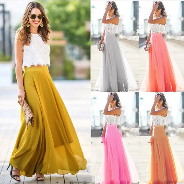 Versatile High Waist Pleated Chiffon Long Dress