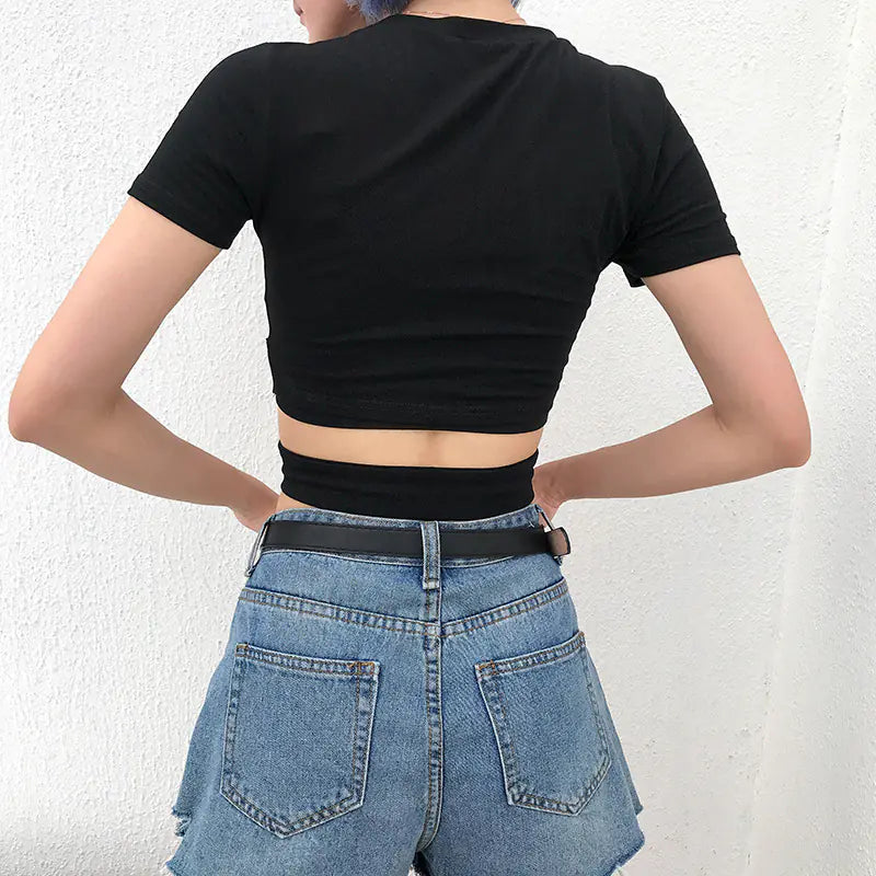 Summer Sexy Letter Print Slim Hollow Crop Top for Women