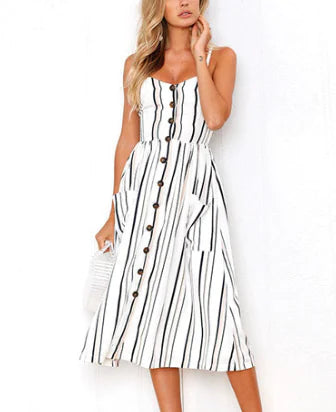 BeAvant Striped Linen Cotton Backless Midi Dress