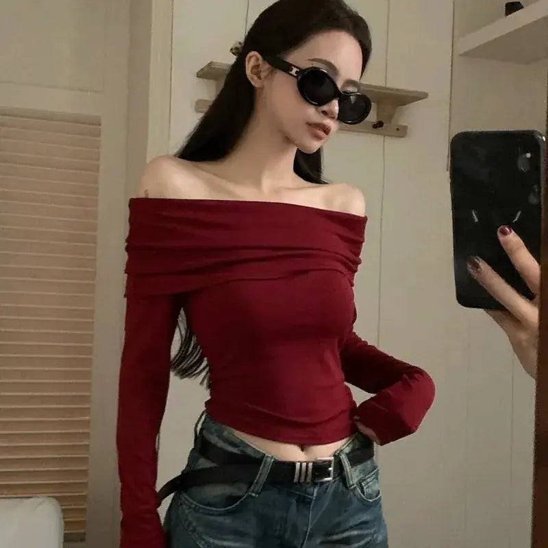 Slash Neck Slim Long Sleeve