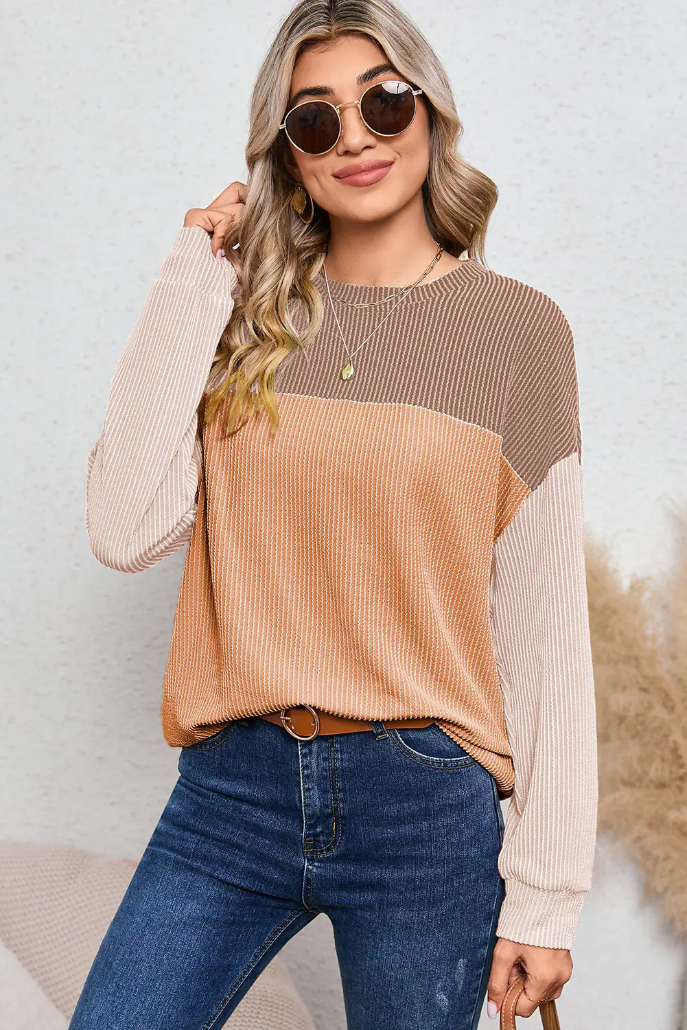 Block Corduroy Long Sleeve Top