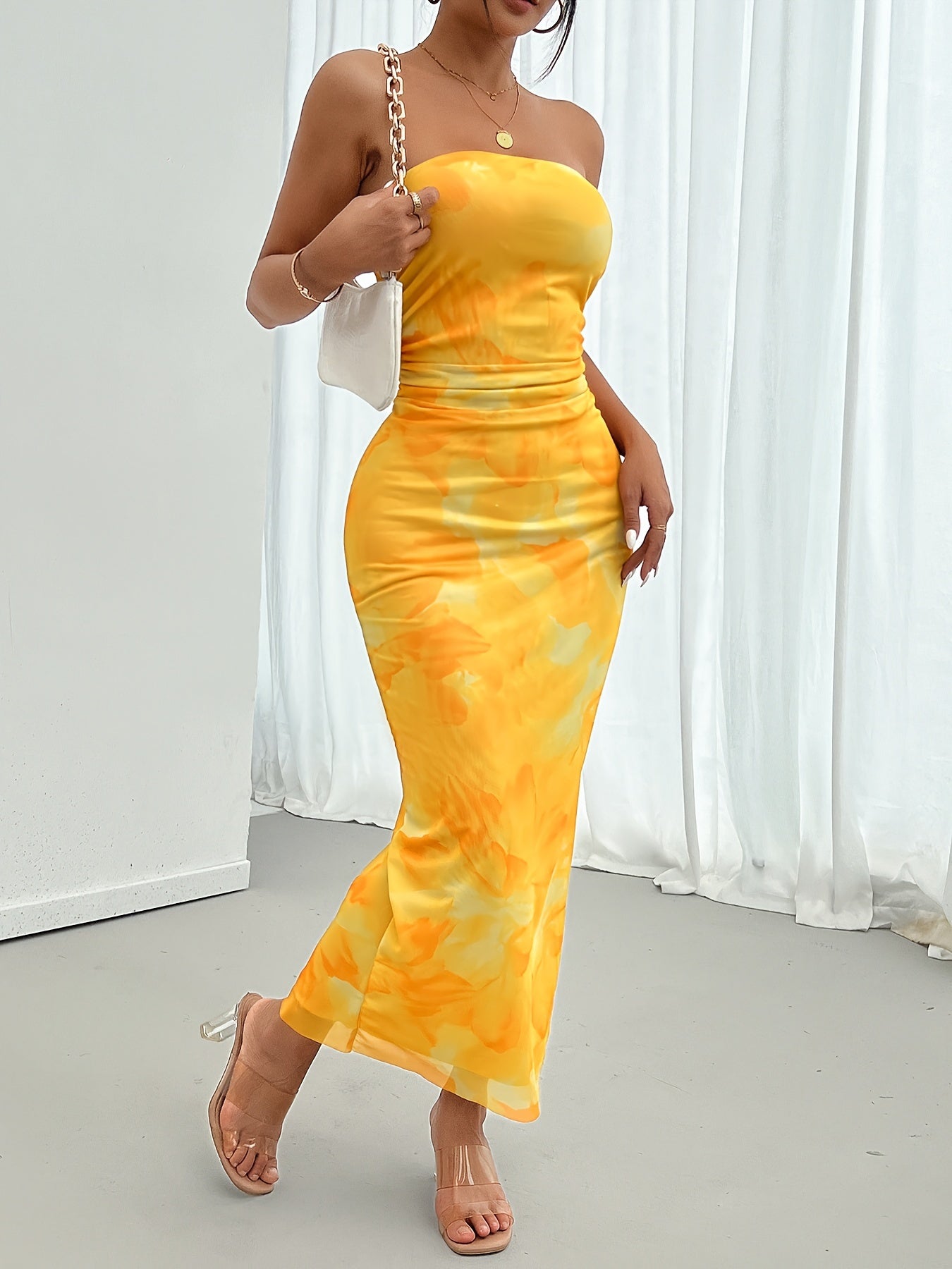 Floral Print Off-Shoulder Bodycon Maxi Dress