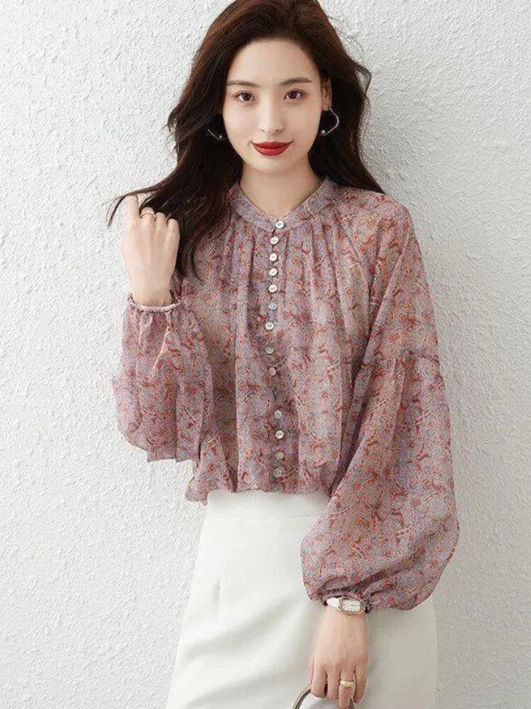 Blouses Sweet Elegant Design Folds See-through Breathable