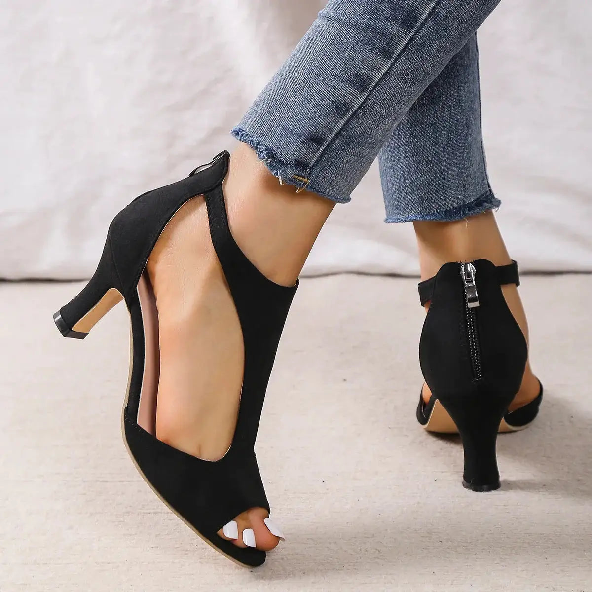 Brushed Leather Fish Mouth Sandals
