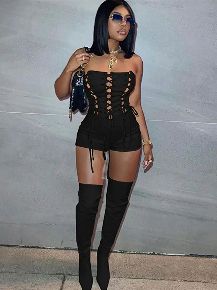 Solid Color Tube-Top Sleeveless Slim-Fit Romper