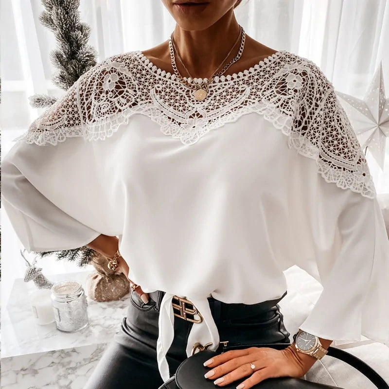 Autumn Crochet Embroidery Lace Blouses - Vintage Plus Size Tops