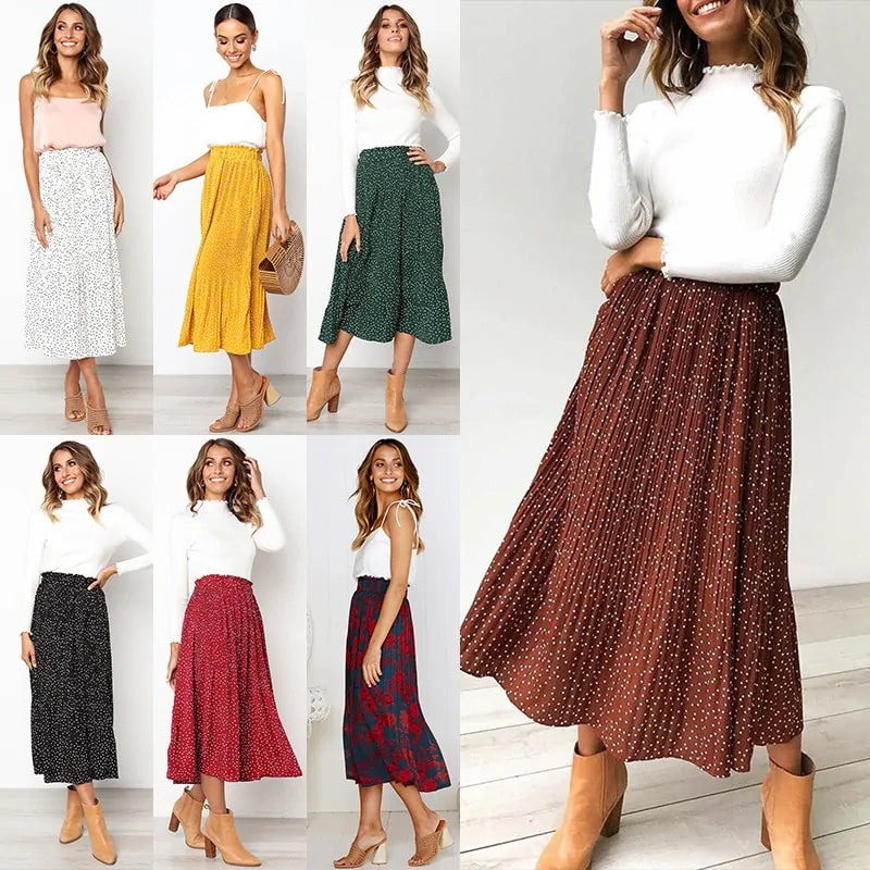 Elastic High Waist Pleated Midi Skirt