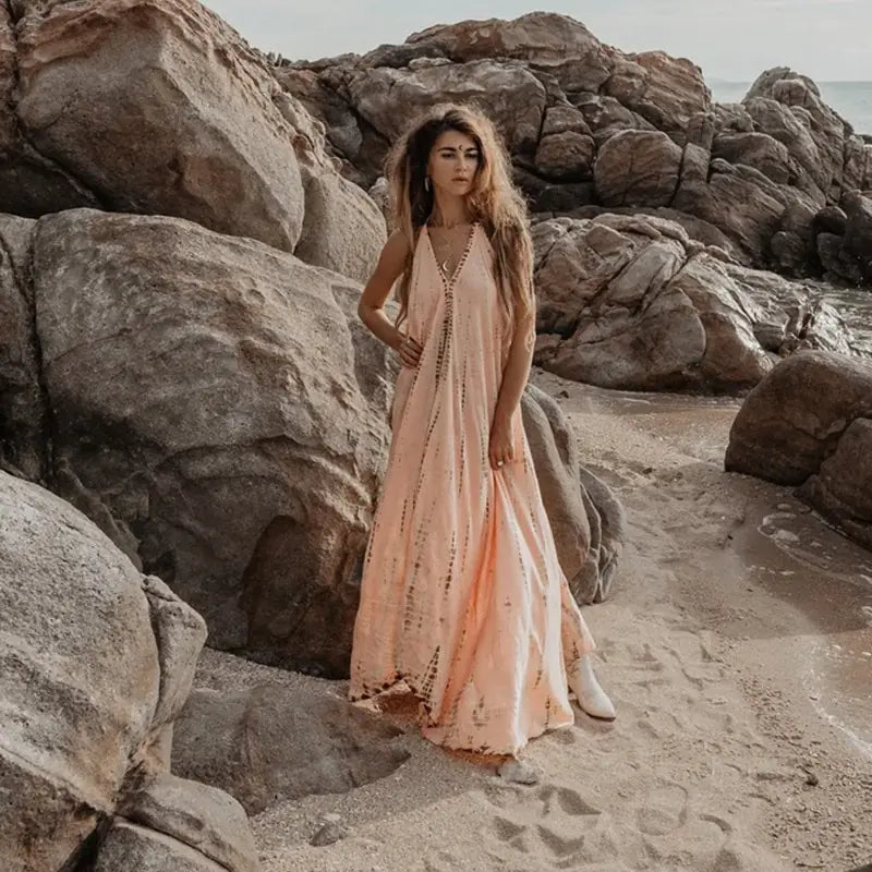 Sleeveless Necktie Maxi Dress